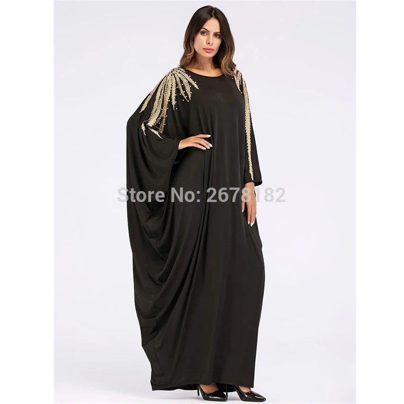 

Muslim Beading Maxi Dress Abaya Appliques BatS leeve Long Robes Kimono Loose Jubah Ramadan Middle East Arab Islamic Clothing
