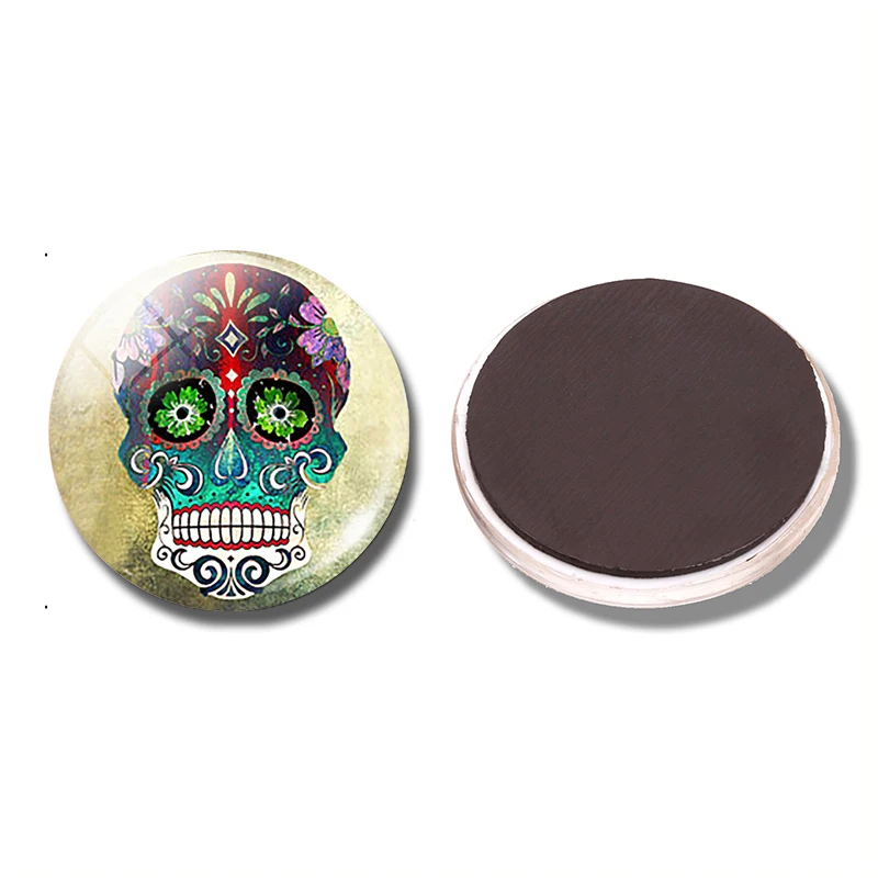 

Mexican Skull 30MM Fridge Magnet Skeleton Steampunk Sugar Skull Glass Dome Magnetic Refrigerator Stickers Note Holder Home Decor