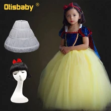 Платья Белоснежки для девочек; Детские Вечерние платья на Хэллоуин для девочек; платья для костюмированной вечеринки на Рождество; Детский костюм; бархатная одежда для девочек; парик