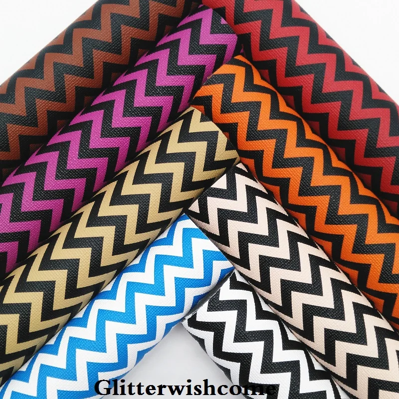

Glitterwishcome 21X29CM A4 Size Vinyl For Bows Printed Arrow Wave Leather Fabirc Faux Leather Sheets for Bows, GM168A