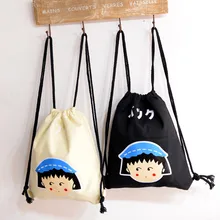 Черный белый Sakura momoko Банч карман сумка, рюкзак из конвы милый мультфильм мешок для грязного белья сумка BP0052
