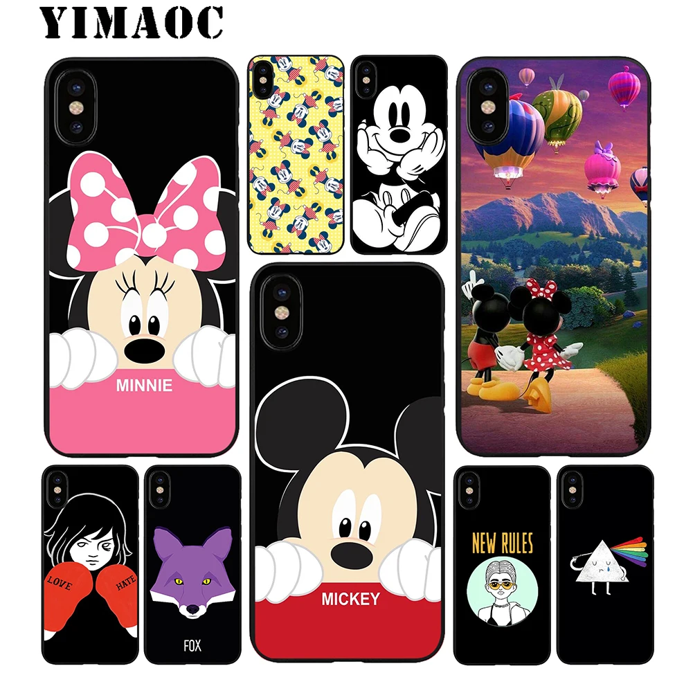 YIMAOC милый мягкий черный силиконовый чехол из ТПУ с Микки и Минни для iPhone X или 10 8 7 6