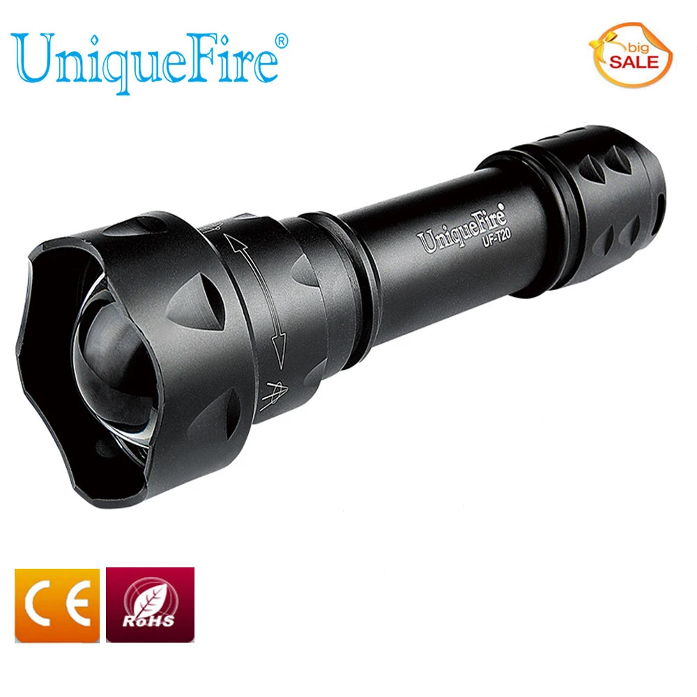 

UniqueFire Brightest UF-T20 XM-L2 LED Flashlight, 5 Modes Zoomable Focus, Waterproof Patented Focusing Light For Hunting,Hiking