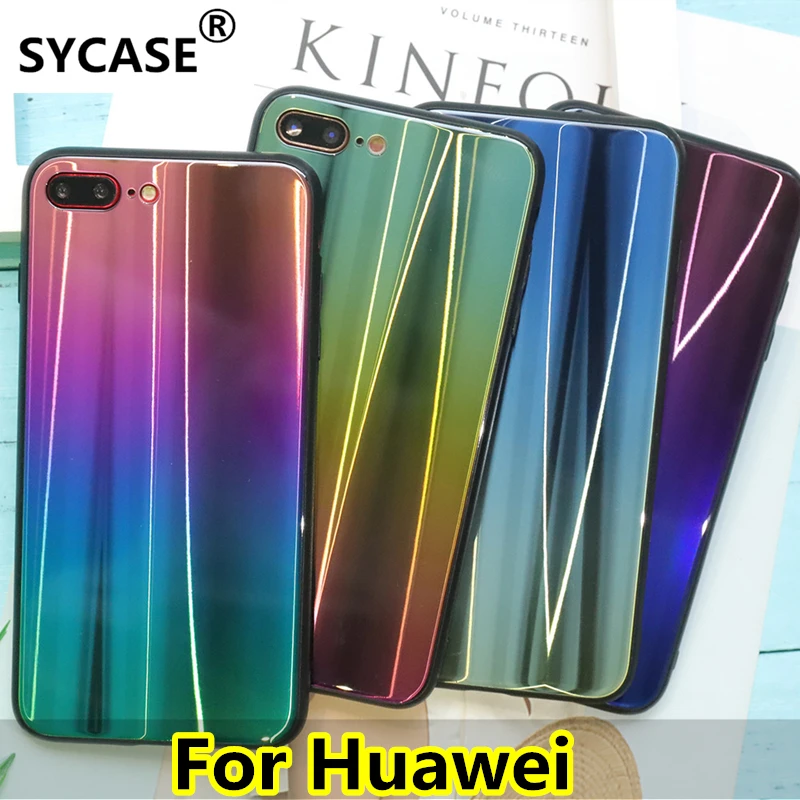 

SYCASE Luxury Glitter Phone Case For Huawei P20 Lite P20Pro Honor 10 Gradient Aurora Glass Mobile Shell New Laser shell cover