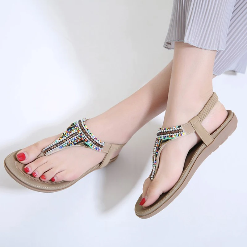 

2019 Summer Women Sandals Bohemia Casual Shoes Sexy Girls Flip Flops Gladiator Black Apricot Flats Beach Sandals