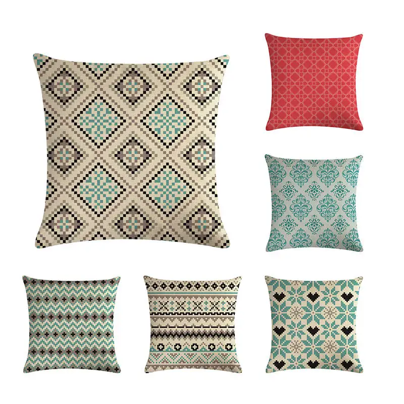 

Scandinavian Style Cushion Cover Home Decor Decorative Pillows Cover Red Grey Geometric Cushion Covers Linen Pillowcase ZY451