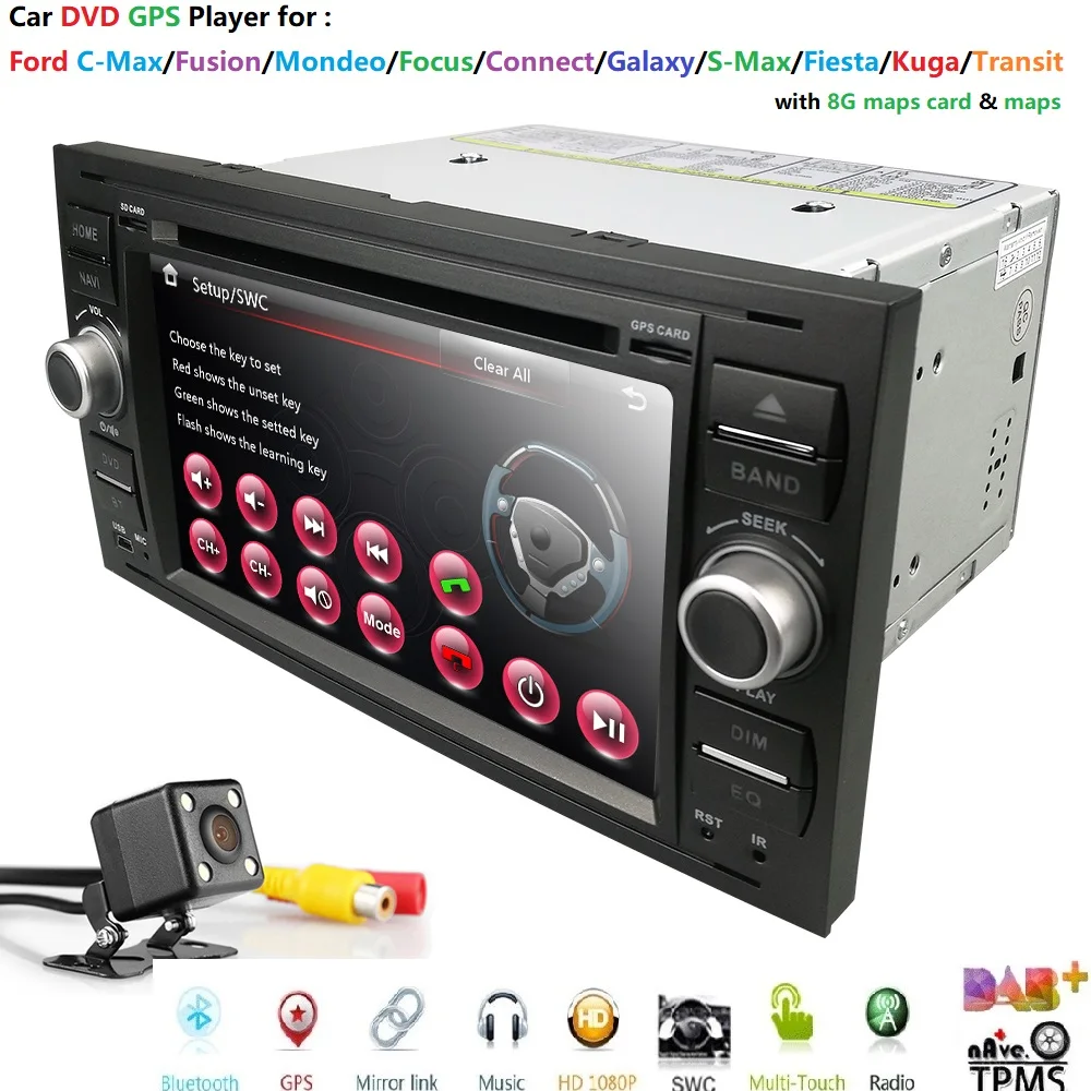 Discount Ossuret 2din 7Inch Car DVD Player For FordFocus/Mondeo/Transit/C-MAX/Fiest Car Radio Auto BT DAB+TPMS 1080P CD FM/AM Map CAM BT 1