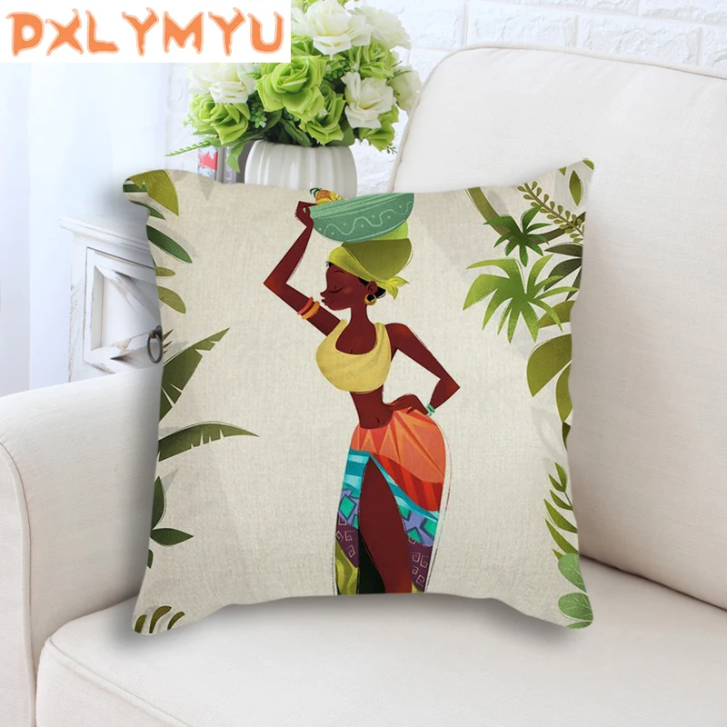 Africa Painting Art Impression Exotic Style Throw Pillow Cotton Linen  African Dancer Cushion For Sofa Home