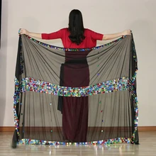 Шелковые Вуали для танца живота, шарф, шаль, 230 см* 140 см, малая шелковая вуаль, 3 цвета, блестки, аксессуары для танцоров, для женщин