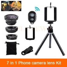 7in1 Объективы для фотокамер комплект Широкий формат Макро Рыбий глаз объектив для мобильного телефона для Samsung S5 S6 S7 S7 Edge с Зажимы мини-штатив