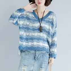 Мода волна хит цвет трикотажные свитеры для женщин для выдалбливают Пуловеры Винтаж свитер свободного кроя Женский осень зим