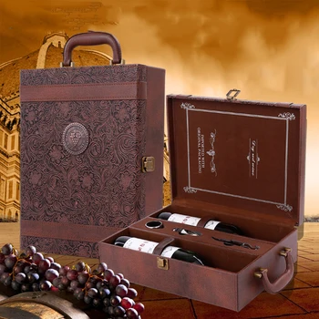 

Creative Leather Wine Box Gift Box Handmade Home Kitchen Bar Accessories Decor Lafite Wine Holder Wine Packaging Box Friend Gift