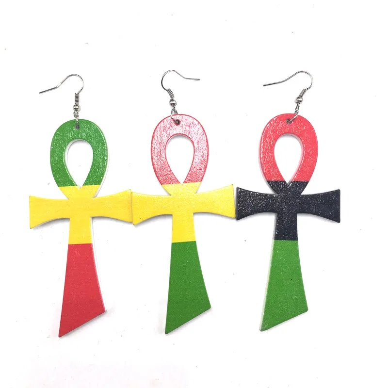 Бесплатная доставка! Деревянные серьги 5 парт/лот раста Анкх|wooden earrings|earrings free
