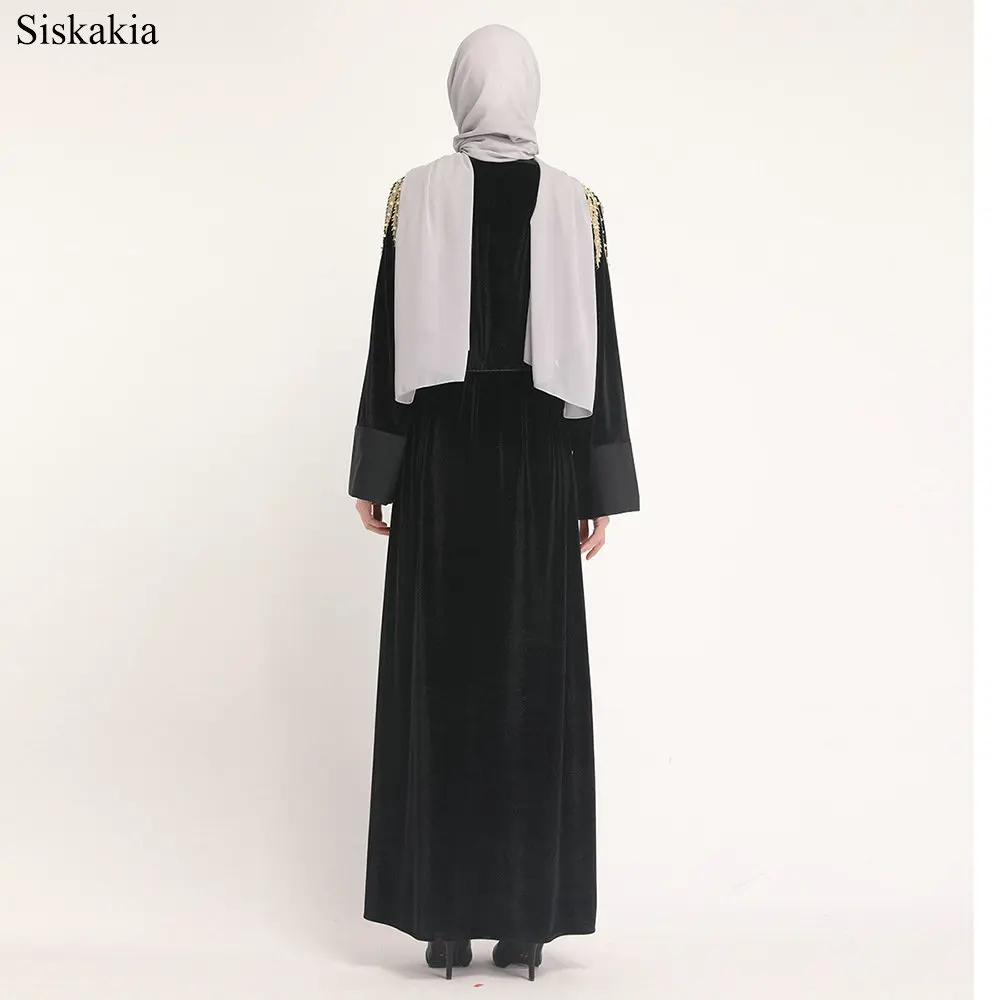 Siskakia Fashion Applique Embroidery Robe Abaya For Women Turkish Dubai High Waist Beading Design Slim Sashes Ladies Abaya Eid (3)