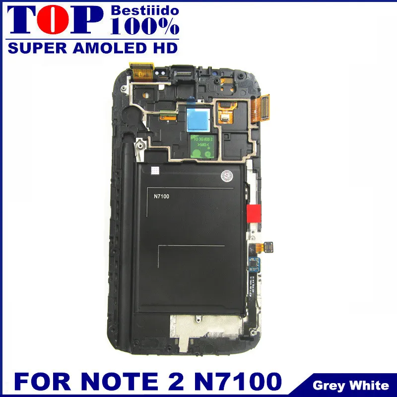 

For Samsung Galaxy Note2 Note 2 N7100 Super AMOLED LCD Display Touch Screen Digitizer Full Assembly with Frame Glass Replacement