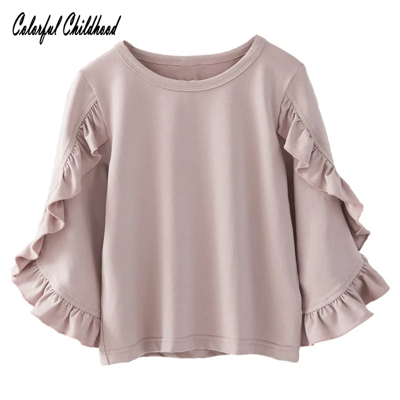 

Girls Shirt 2017 Autumn Brand Baby Girls flare sleeve tops children Cute ruffles blouse toddler baby Clothing autumn winter