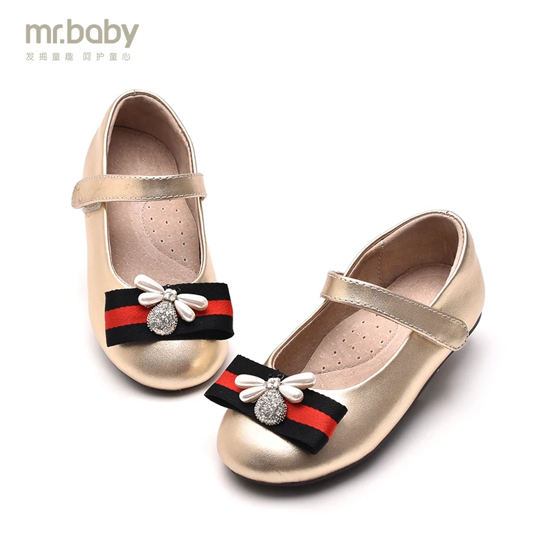 

Mr.baby original children's shoes 2019 spring hit color ribbon bee elegant princess shoes