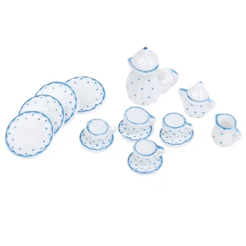 

15Pcs Scale 1/12 Ceramic Dollhous Miniature Blue Flower Patten Porcelain Coffee Tea Cups Tableware Dollhouse Kitchen Accessories