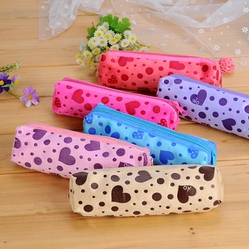 

1 Pc/Lot Cute Lovely Candy-Color Heart-Imaged Zippered Pencil bag & Pencil Case for School Stationery & Office Supply
