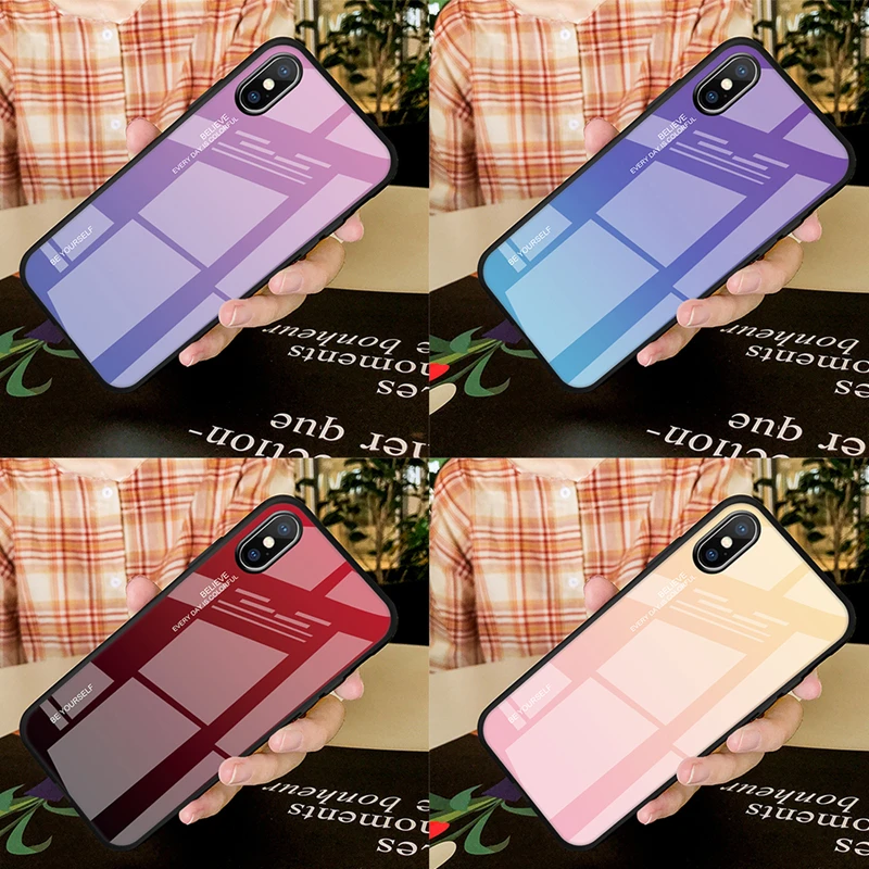 

Clear Tempered Glass Case For iPhone XS MAX XR X Gradient Color Blue Ray Skin Luxury Back Cover For iPhone X 8 7 6 6s Plus Case