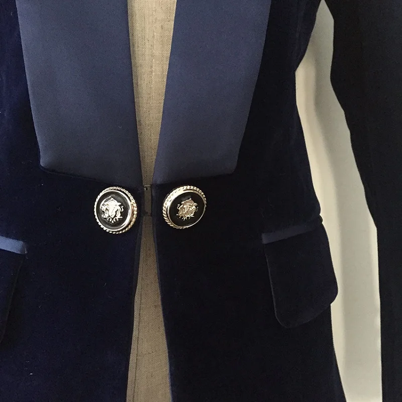 2018 зима высокое качество для женщин синий черный бархатный блейзер Пальто Взлетно посадочной полосы дизайнер одной кнопки дамы формальные