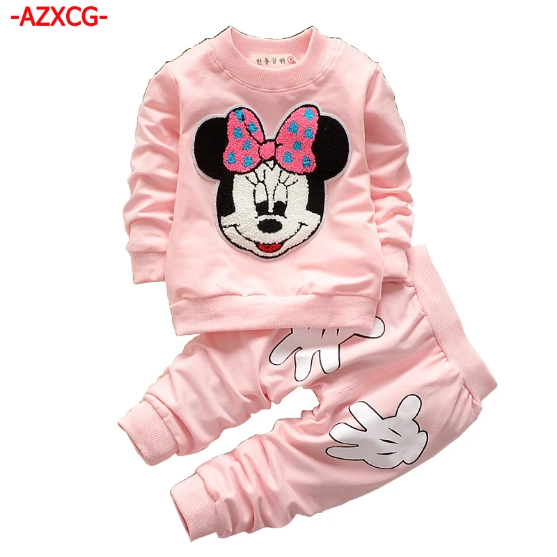 

2019 Girls Mickey Clothes Set Kids 2Pcs Long-Sleeve Minnie Printed Sweater +Pant Clothes Suit Girls Tracksuit Kids Clothes Sets