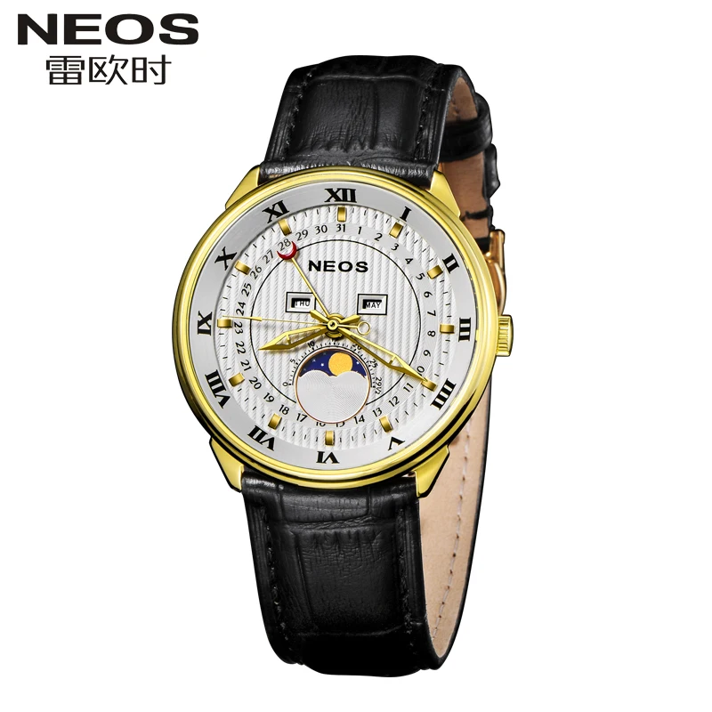 

NEOS Brand Rome calendar Week Moonphase Leather Watch Men Multifunctional Fashion Waterproof Quartz Male Hot Watch