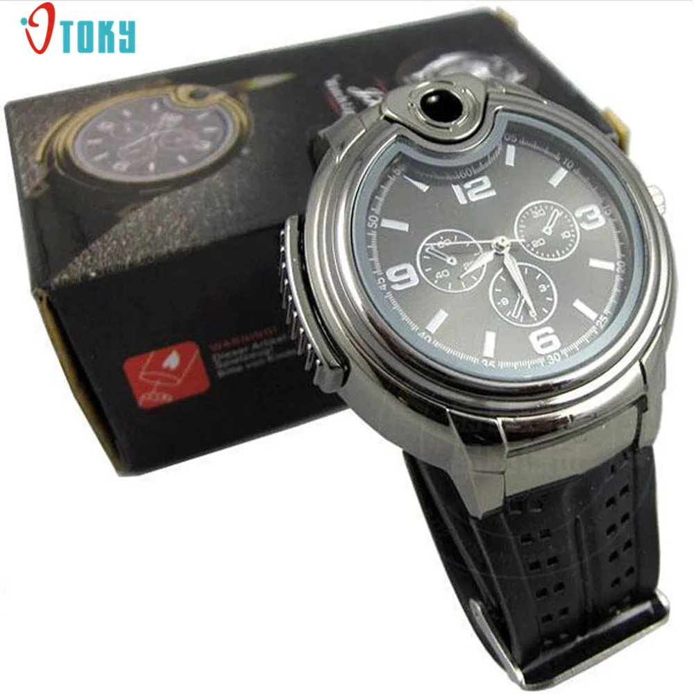 

New Unique Design Watches Men Military Lighter Clocks Quartz Refillable Butane Gas Cigar Watch Creative Relojes Hot Apr25