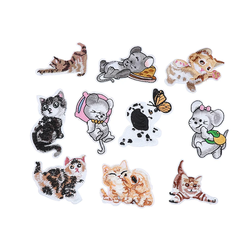 

1PCS Fabric Cute Dog Cat Mouse Patch Badge Embroidered Iron On Clothes Applique