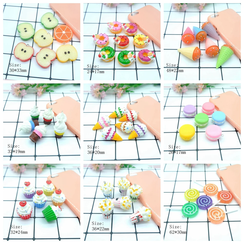 

Ice cream Macaron Popcorn Apple Lollipop Charms Pendants for DIY decoration neckalce earring key chain Jewelry Making Japanese