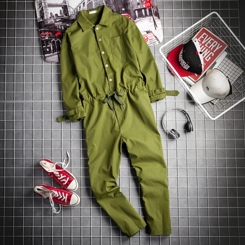 

2019 new men's fashion tooling jumpsuit men Japanese loose casual drawstring jumpsuit
