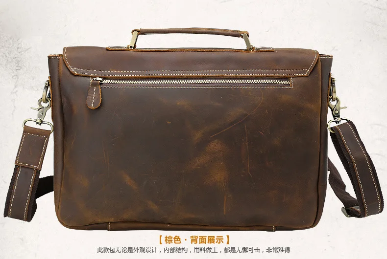 Мужской портфель из натуральной кожи, сумка через плечо, деловая сумка, винтажная сумка для ноутбука, для путешествий, Crazy Horse, мужские сумки в подарок