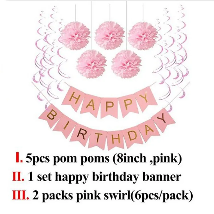 Бумажный баннер с помпонами и сотовыми шарами для девочек, занавеска для свадьбы, украшения для дня рождения, украшения для взрослых - Цвет: 18