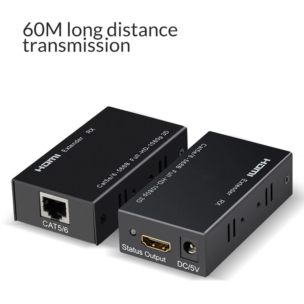 

60M HDMI Extender 1080p 3D HDMI Transmitter Receiver Cat 5e/6 RJ45 Port Ethernet Converter TCP/IP Repeater Extension US EU Plug