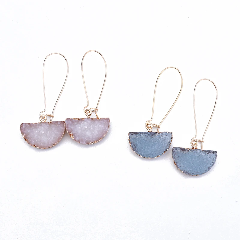 

Dayoff European Simulated Stone Resin Dangle Drop Earrings For Women Jewelry Geometric Semicircle Statement Earings Female E60