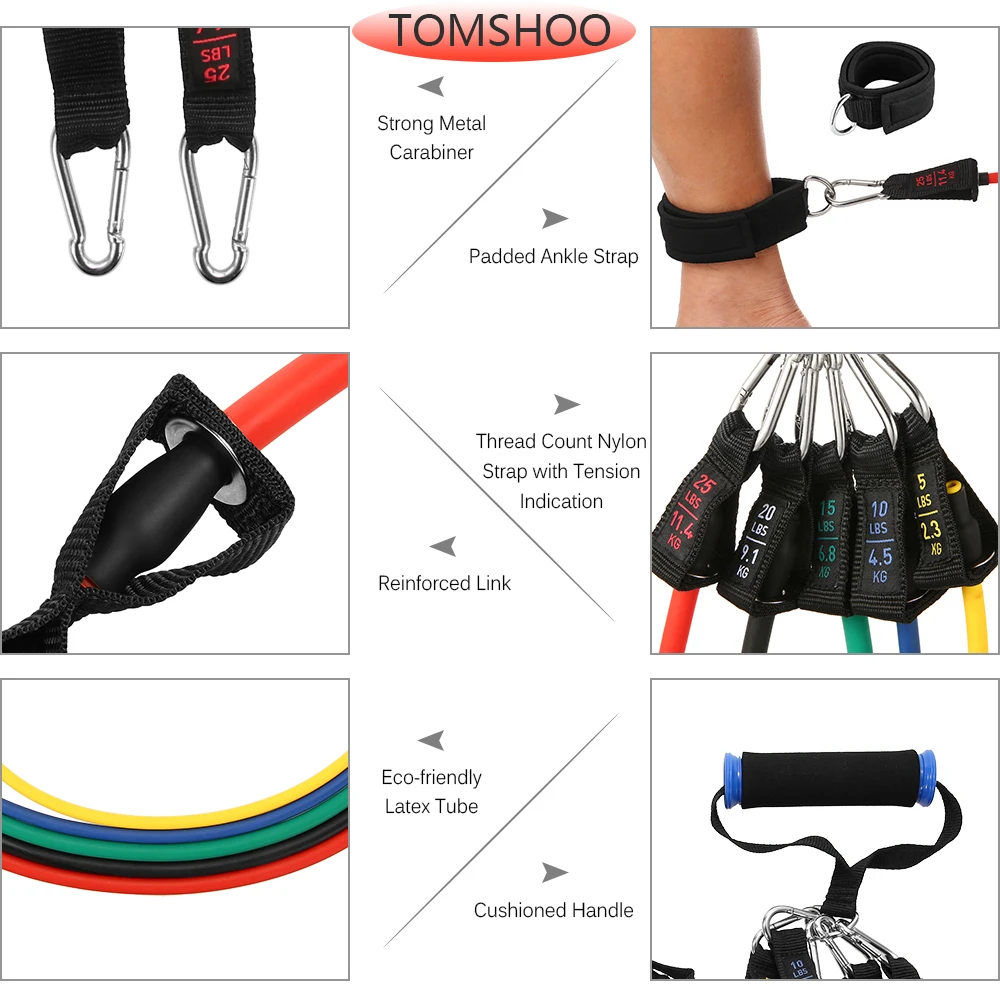 TOMSHOO, 17 шт. резинок для фитнес экспандер, эспандер, оборудование для упражнений, эластичная лента для упражнений, пилатес