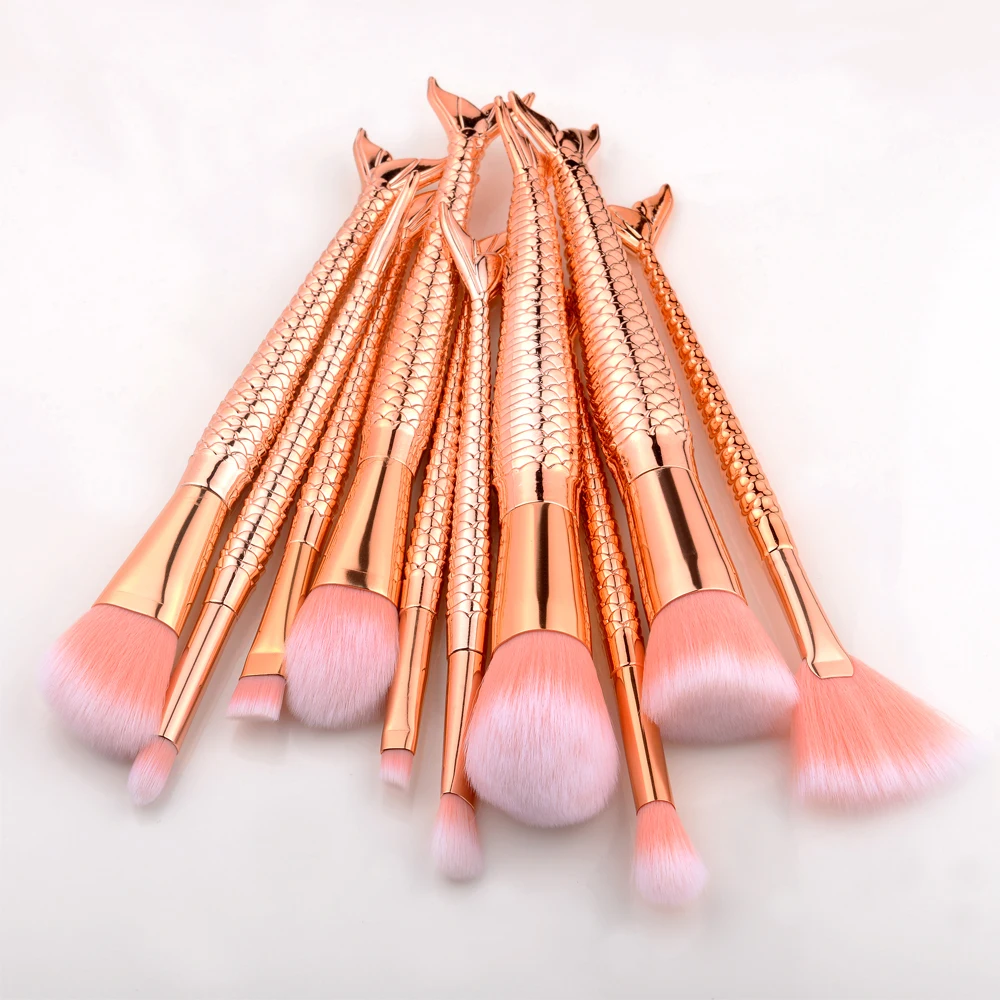 

FLD 10Pcs Makeup Brushes Set Cosmetic Tools Kits Concealer Fish Tail Foundation Eyebrow Eyeliner Brush