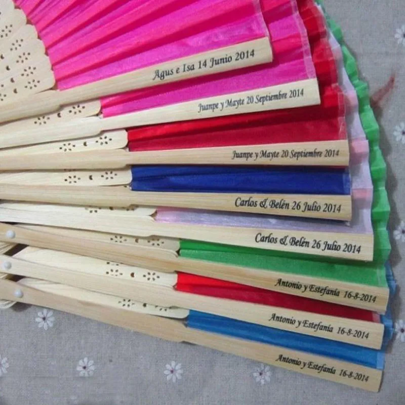 

50 pcs/lot Personalized Luxurious Silk Fold hand Fan in Elegant Laser-Cut Gift Box +Party Favors/wedding Gifts+printing
