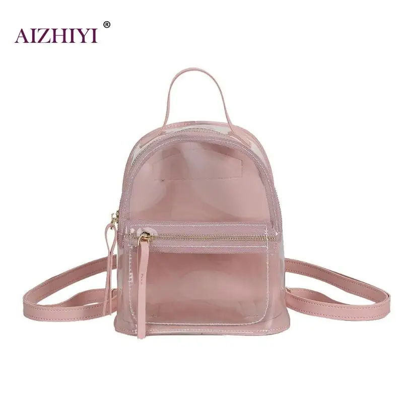 Preppy Women Girls Clear PVC Backpacks Candy Color Shoulder School