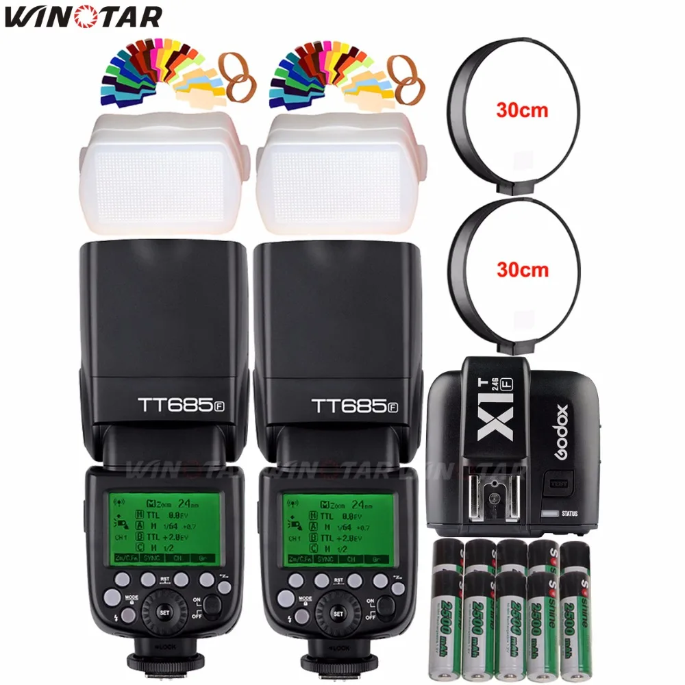 

2x Godox TT685F 2.4G HSS 1/8000s TTL Flash Speedlite + X1T-F Trigger +10x 2500mAh Battery for Fuji X-Pro2/X-T10/X-T20/X100F/X-T2