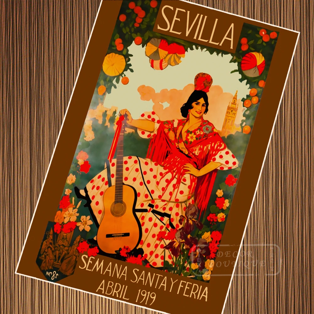 

Sevilla Spain Summer Holiday Travel Poster Vintage Retro Poster Canvas Painting DIY Wall Paper Posters Home Gift Decoration