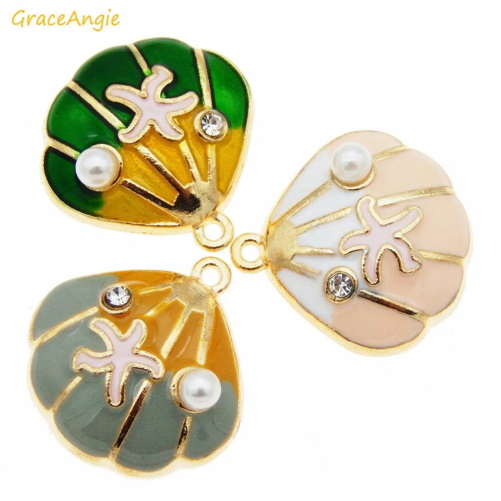 6pcs Enamel Gold Tone Shell shape Artificial Pearl Charms pendant Pink Green For necklace Bracelet Jewelry Making DIY Accessory | Украшения