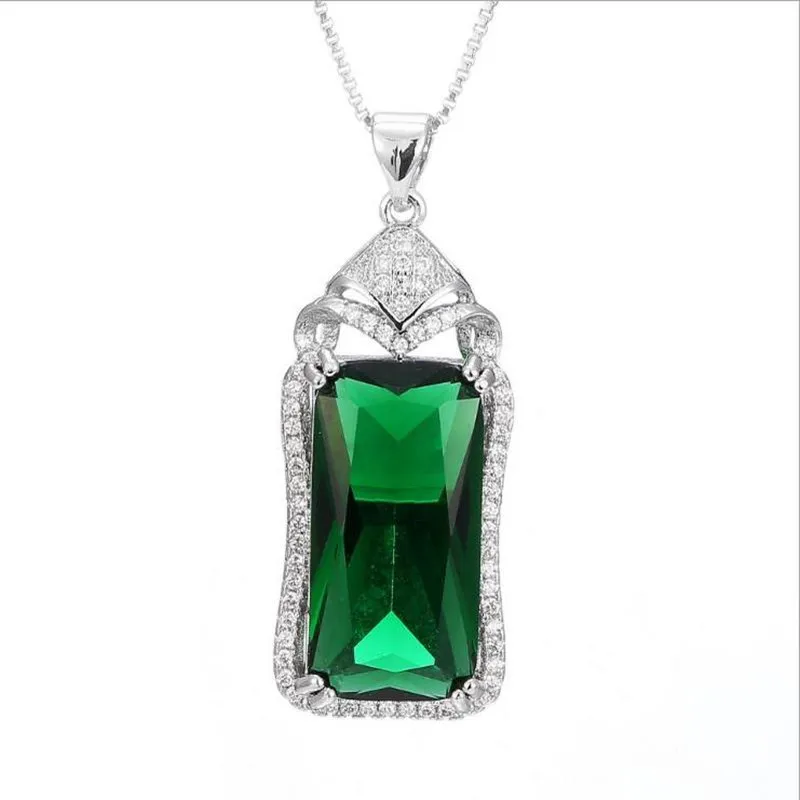 

Everoyal Luxury Crystal Rectangle Green Stone Pendant Necklace For Women Accessories Fashion 925 Silver Necklace Female Jewelry
