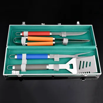 

4Pcs/Set BBQ Tool Utensil SUS 304 Stainless Steel Cooking Colorful Silicone Handle Barbecue Camping Quality Outdoor Accessorie