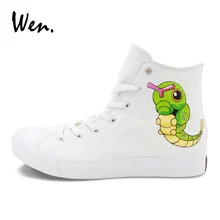 Wen Pocket Monster Custom Design Anime Hand Painted Shoes Pokemon Caterpie Canvas Sneakers Mens Womens Skateboarding Shoes