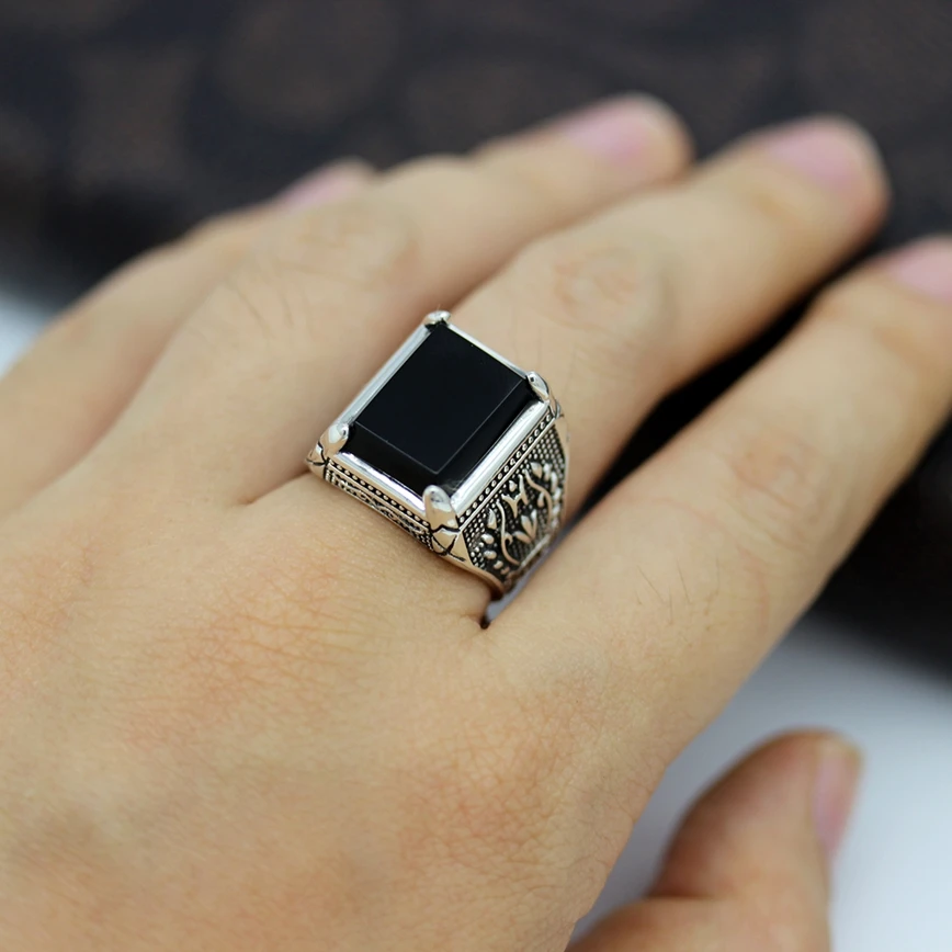 Мужское Винтажное кольцо из серебра 925 пробы с фианитом|black ring|black ring menring men |