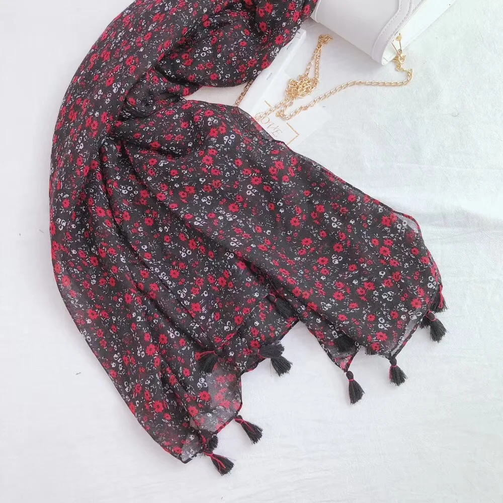 Women Fashion Spain Brand Polka Floral Viscose Shawl Scarf Cotton Pashmina Ponchoes Wrap Snood Headband Sjaal Muslim Hijab