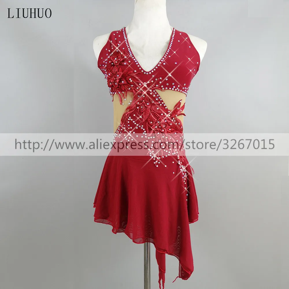 

Figure Skating Dress Women's Girls' Ice Skating Dress Competitive performance clothing Dance costume Wine red sleeveless