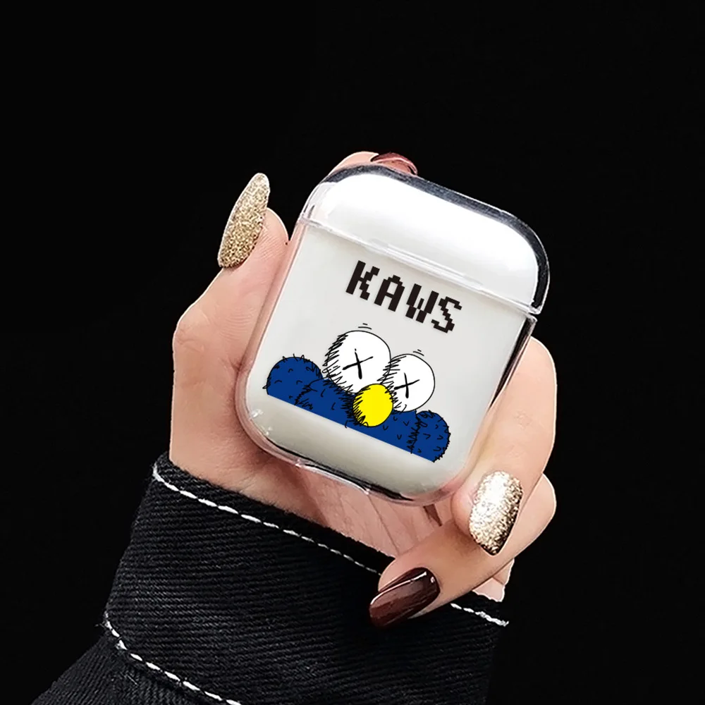 

red blue kaws Cartoon Transparent 1：1 Wireless Earphone Charging Box Cover Bag for Apple Air Hard PC Protective Case Cover