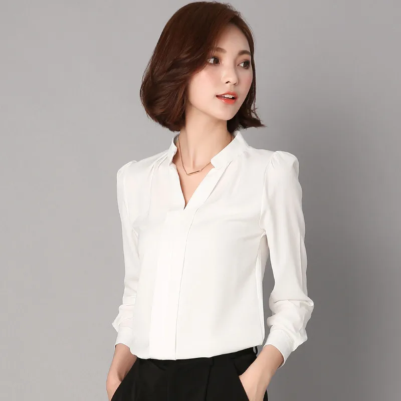 2017 Korean Women White Shirt Office Tops Autumn Long Sleeve Chiffion